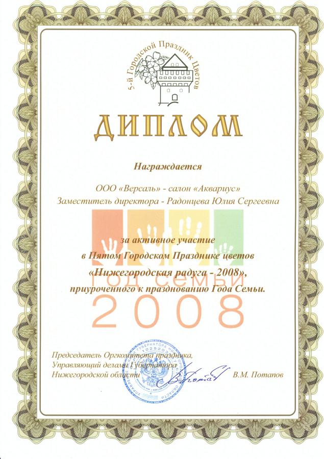Диплом от Администрации Нижнего Новгорода 2008